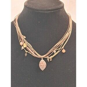 NWT Peyote Bird Rhinestone Embellished Leaf Necklace Bead Mix Multi Cord 17.75"